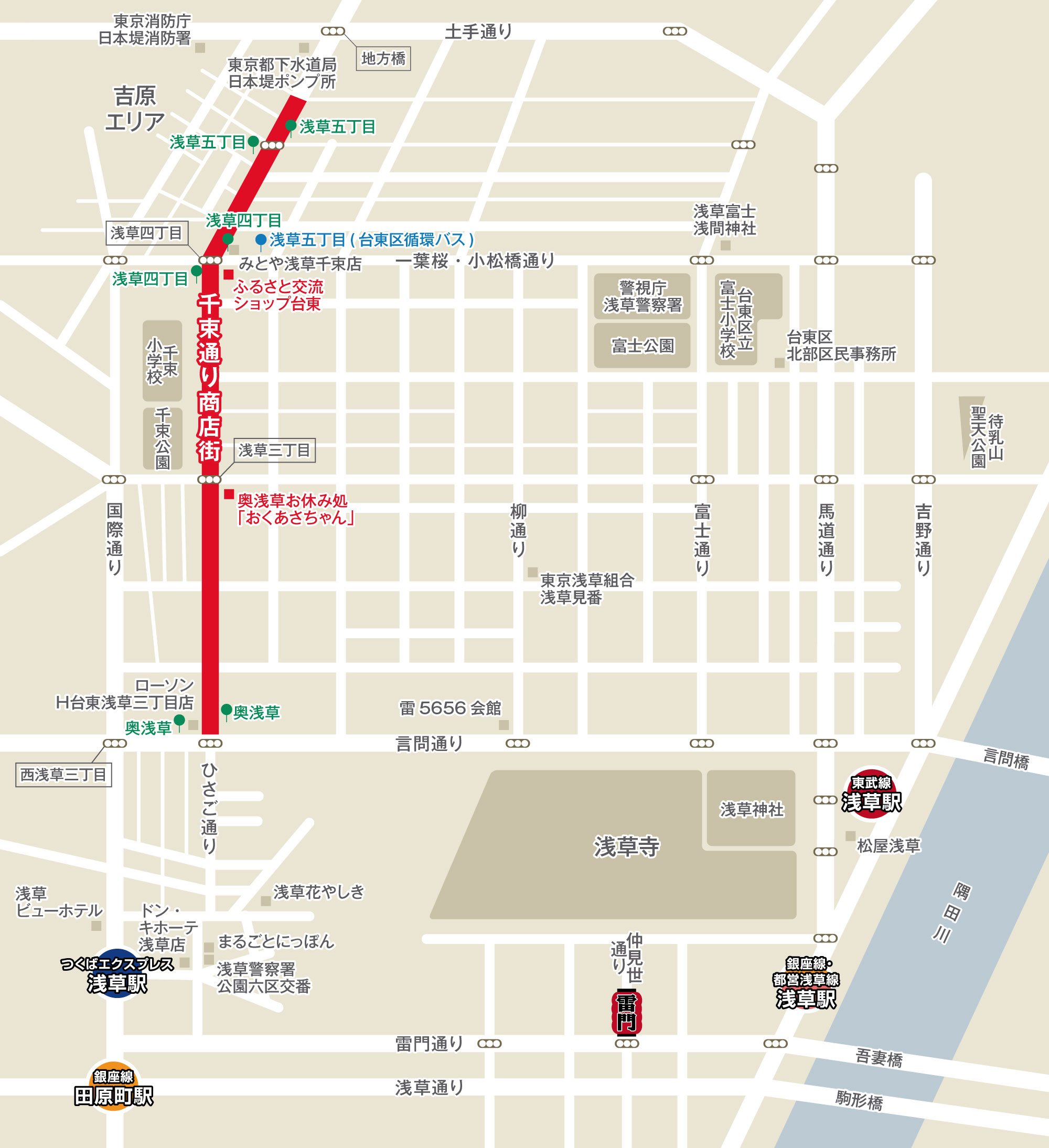 千束通り商店街の周辺地図